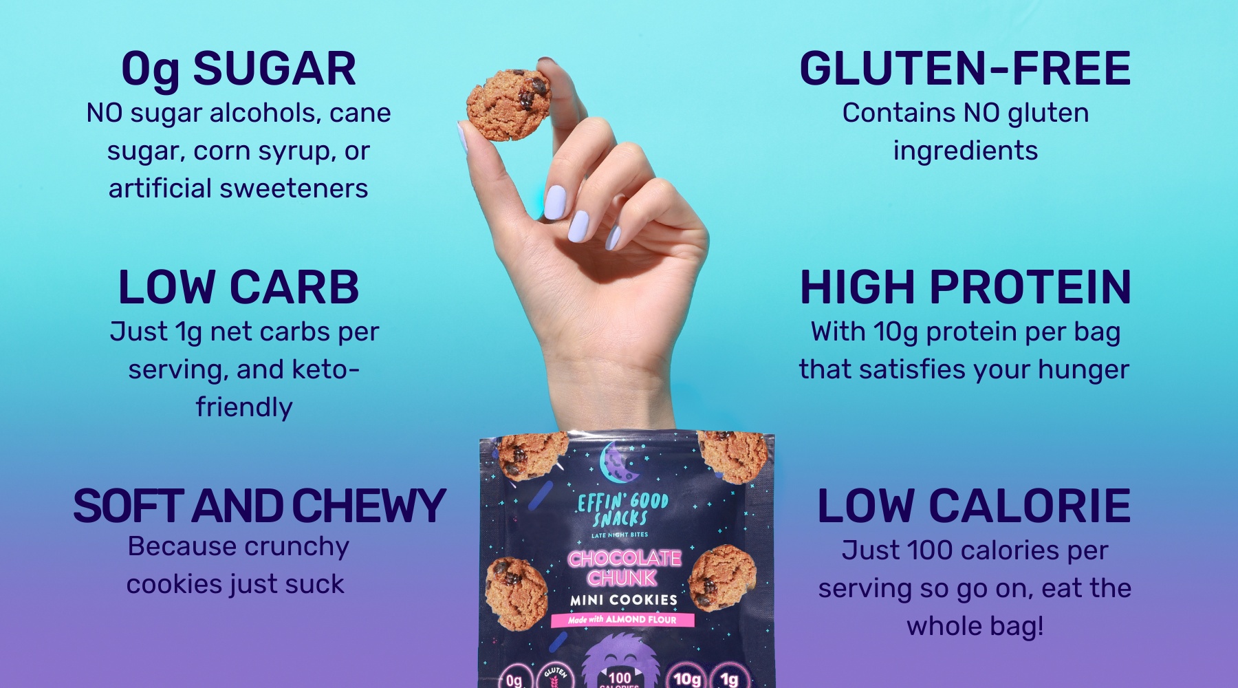 Best keto friendly chocolate chip cookies ingredients. features listed around package.Zero sugar, gluten free, high protein, low calorie, low carb.